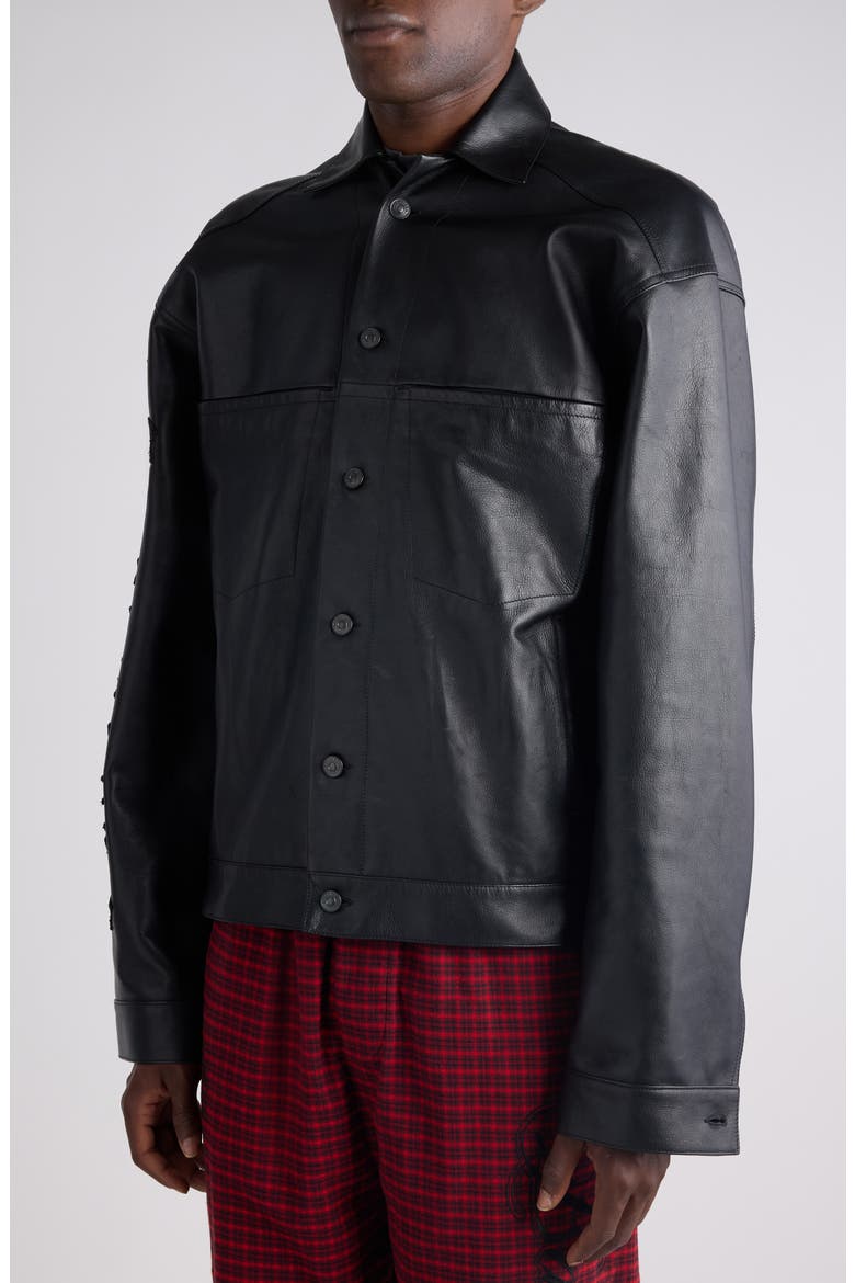 Logo Leather Shirt Jacket, Alternate, color, 1000 BLACK