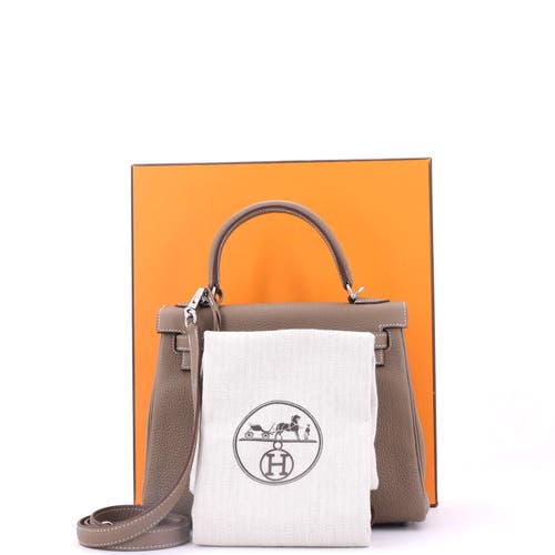 Pre-owned Hermes Hermes Kelly Handbag Grey Togo With Palladium Hardware 25 In Brown