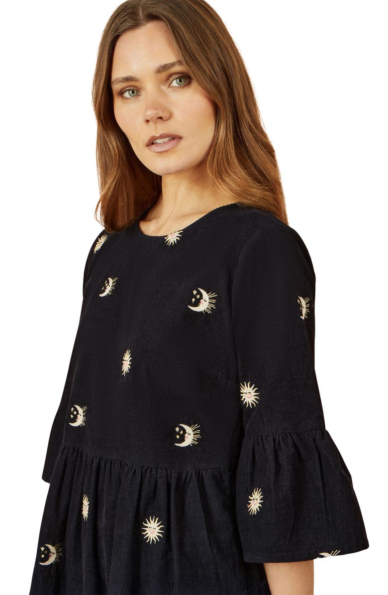 Yumi Cosmic Embroidered Cord Mini Dress, Alternate, color, Black