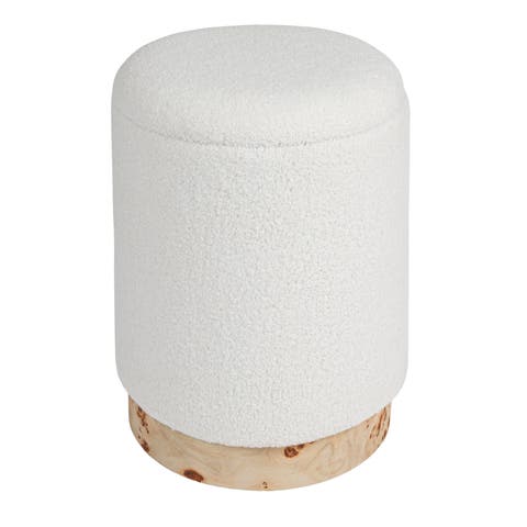 Round Boucle Upholstered Storage Stool with Removeable Lid, Cream