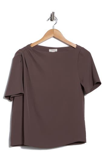 Nordstrom Rack Pleated Shoulder Short Sleeve Top In Brown