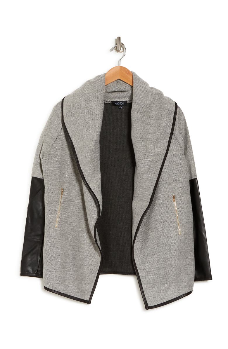 PAPILLON Faux Leather Contrast Cardigan, Alternate, color, 