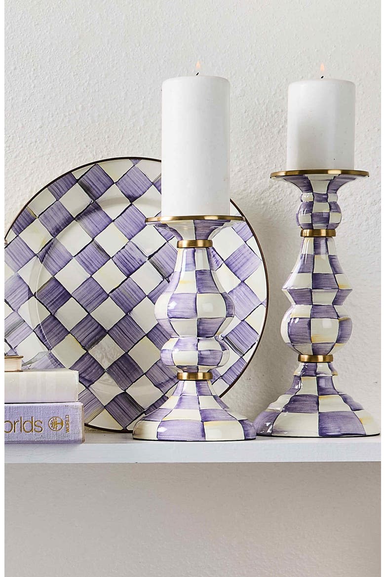 Violet Check Medium Pillar Candleholder, Alternate, color, VIOLET