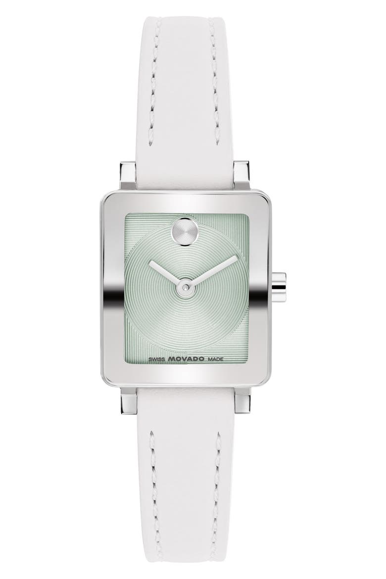Mini Bold Evolution 2.0 Tank Leather Strap Watch, 20mm x 23mm, Main, color, GREEN