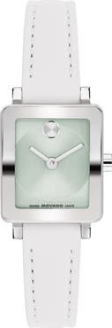 Movado Mini Bold Evolution 2.0 Tank Leather Strap Watch, 20mm x 23mm