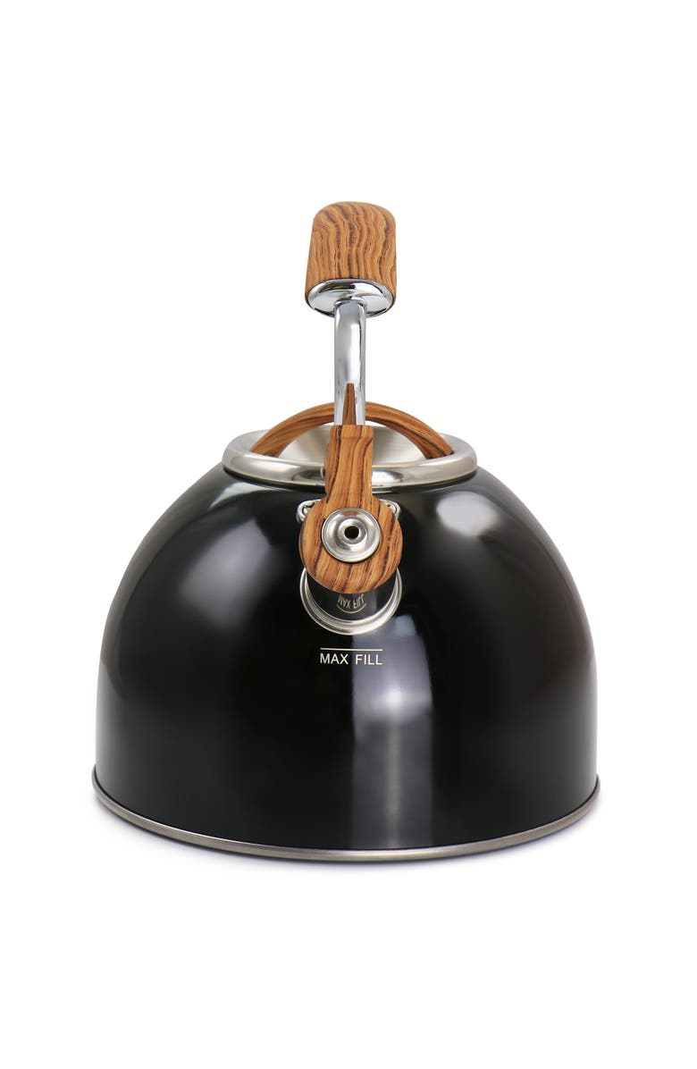 Mr. Coffee 2 Quart Stainless Steel Whistling Tea Kettle with Wood Pattern Handle, Alternate, color, Black