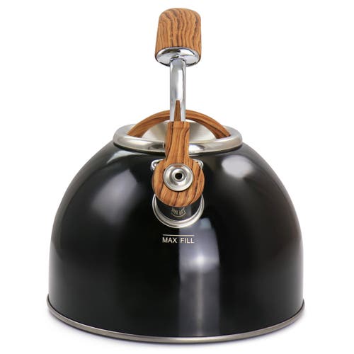 Mr Coffee Mr. Coffee 2 Quart Stainless Steel Whistling Tea Kettle With Wood Pattern Handle In Black