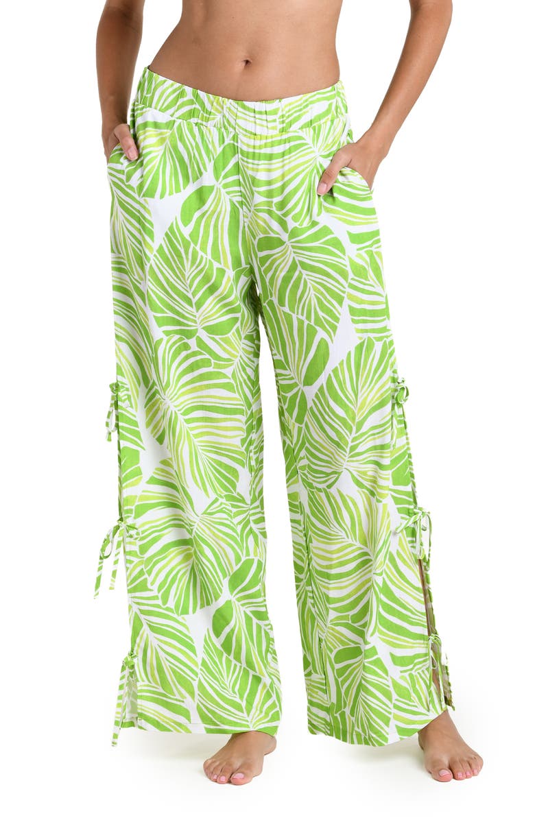 La Blanca Serene Palm Cover-Up Pants, Alternate, color, Apple