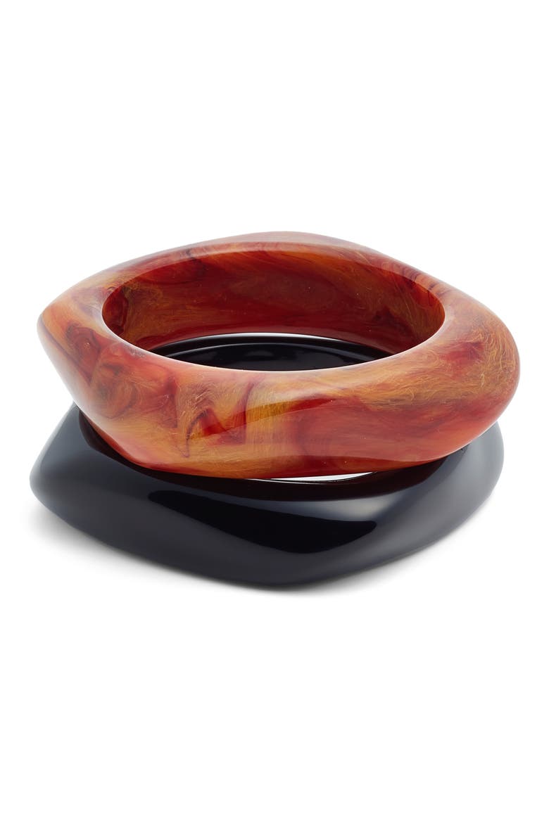 Set of 2 Medium Resin Bangles, Main, color, AMBER- BLACK