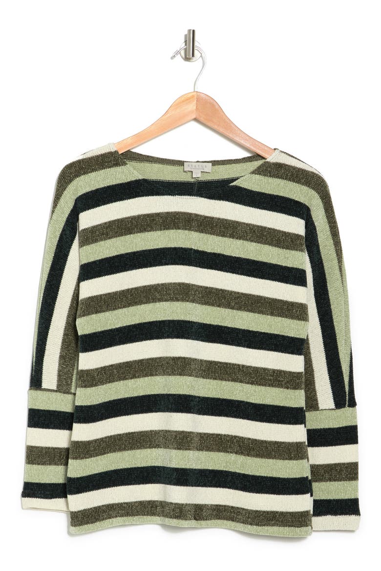 Striped Chenille Pullover Sweater, Alternate, color, OLIVE BASIL