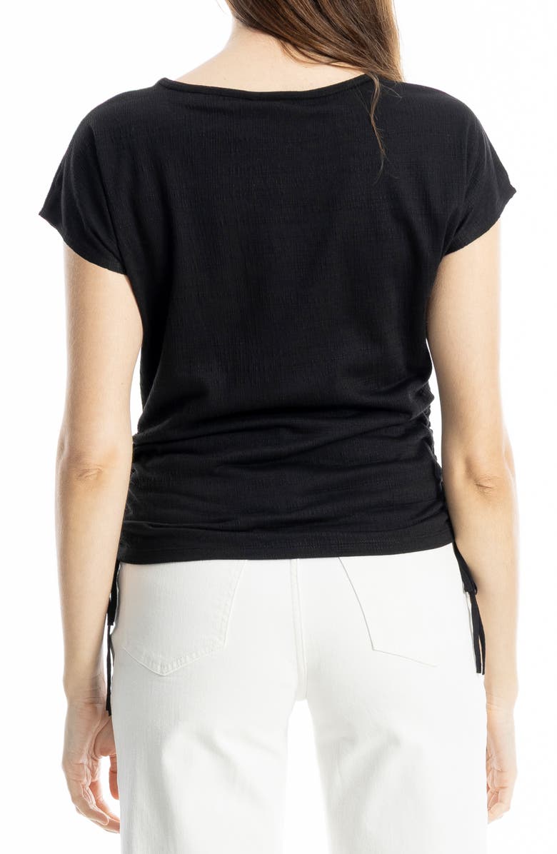 MAX STUDIO Cap Sleeve Ruched Crinkled Knit Top, Alternate, color, Black