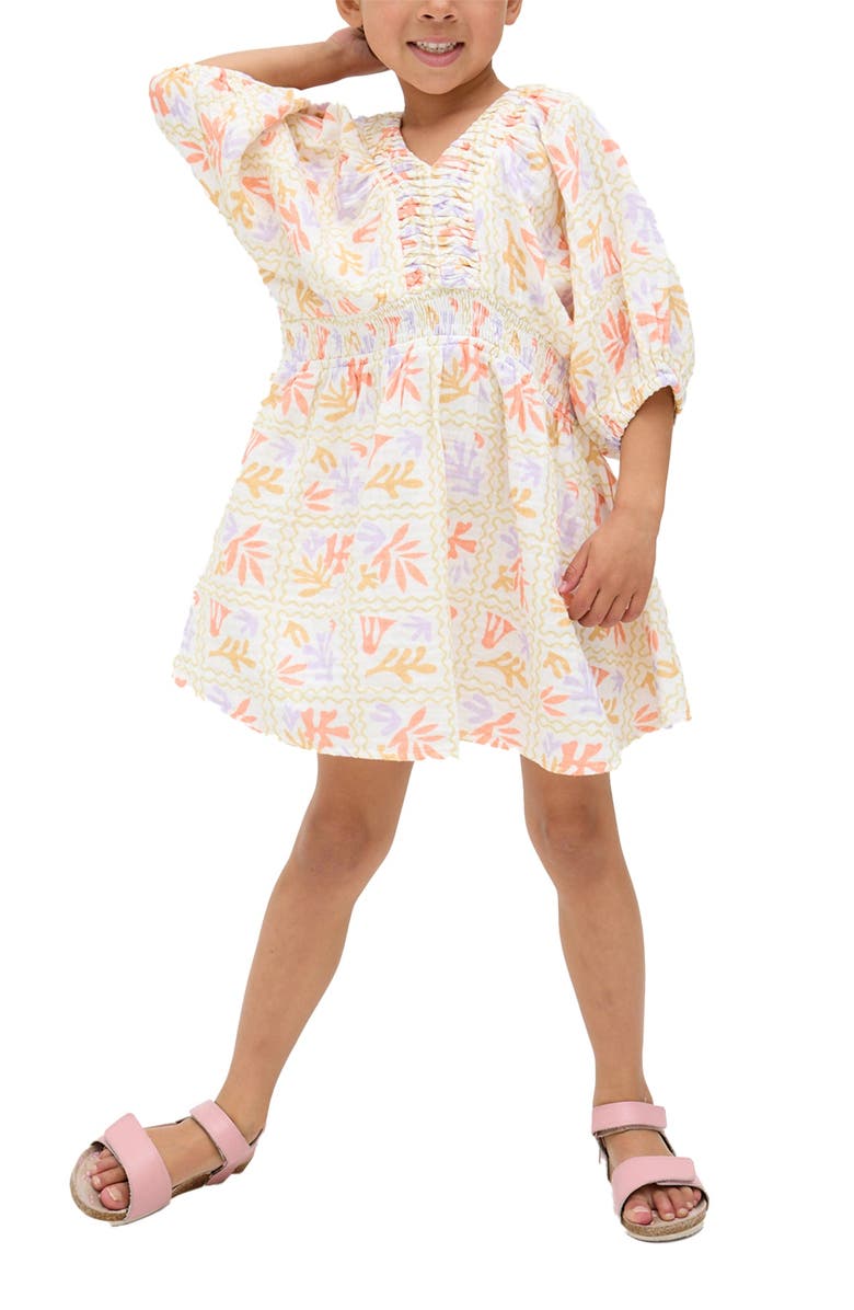 Raffya Kids Soipoi Ruched V-Neck Dress, Alternate, color, 