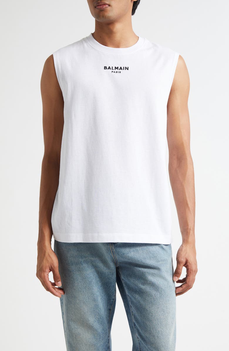 Balmain Embroidered Logo Tank, Main, color, Gab White/ Black