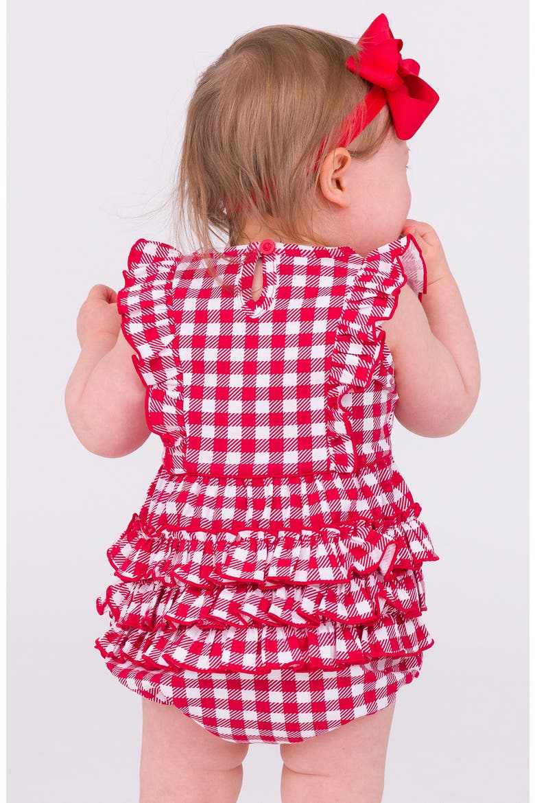 Gingham Cotton Ruffle Bubble Romper, Alternate, color, RED GINGHAM