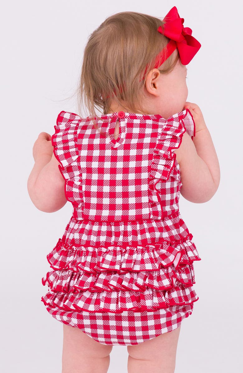 RuffleButts Gingham Cotton Ruffle Bubble Romper, Alternate, color, 