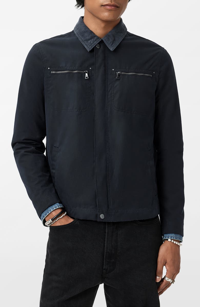 John Varvatos Calvin Waxed Cotton Work Jacket, Main, color, Navy