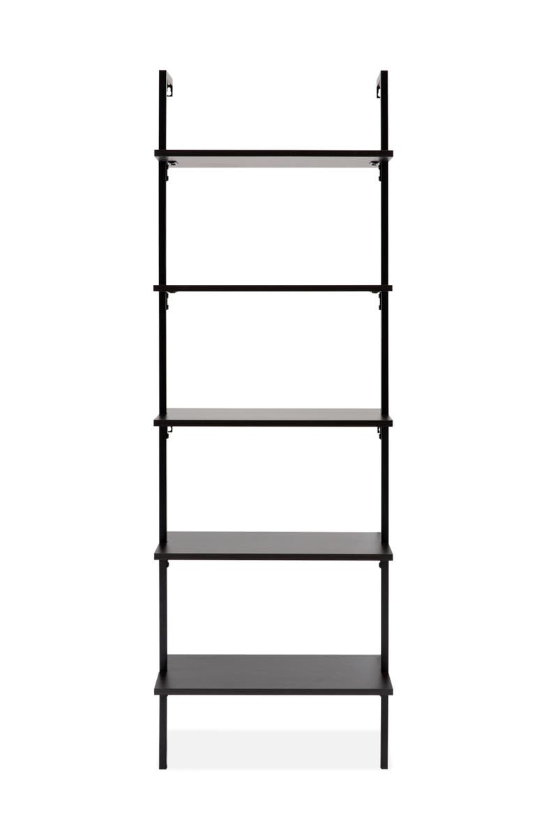 HAPPIMESS Madera Classic Industrial Shelf Wood Wall-Mounted Open Ladder Bookcase with Metal Frame, Alternate, color, Black/Black