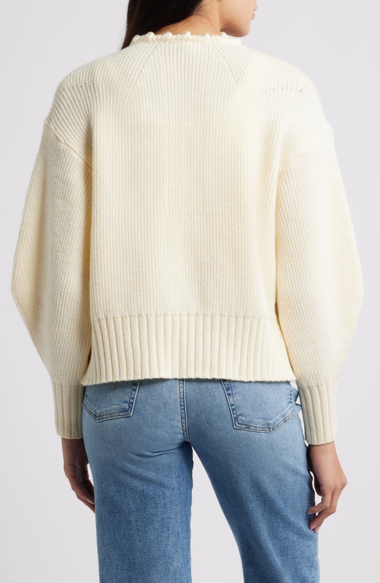 Wit & Wisdom Faux Pearl Trim Cardigan, Alternate, color, Vanilla