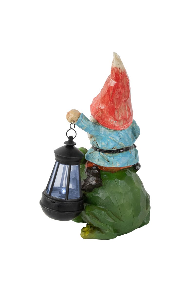 Northlight LED Solar Lighted Gnome and Frog Outdoor Garden Statue - 12.5", Alternate, color, Green