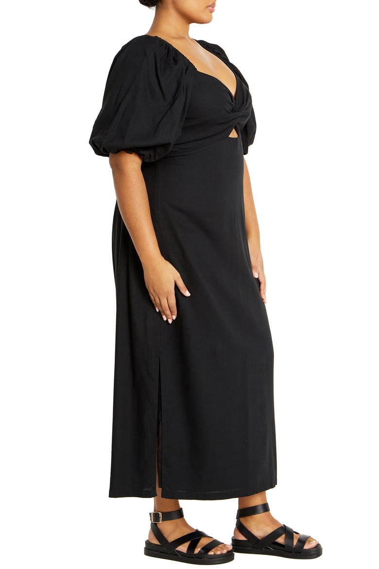 Twist Cutout Puff Sleeve Dress, Alternate, color, BLACK