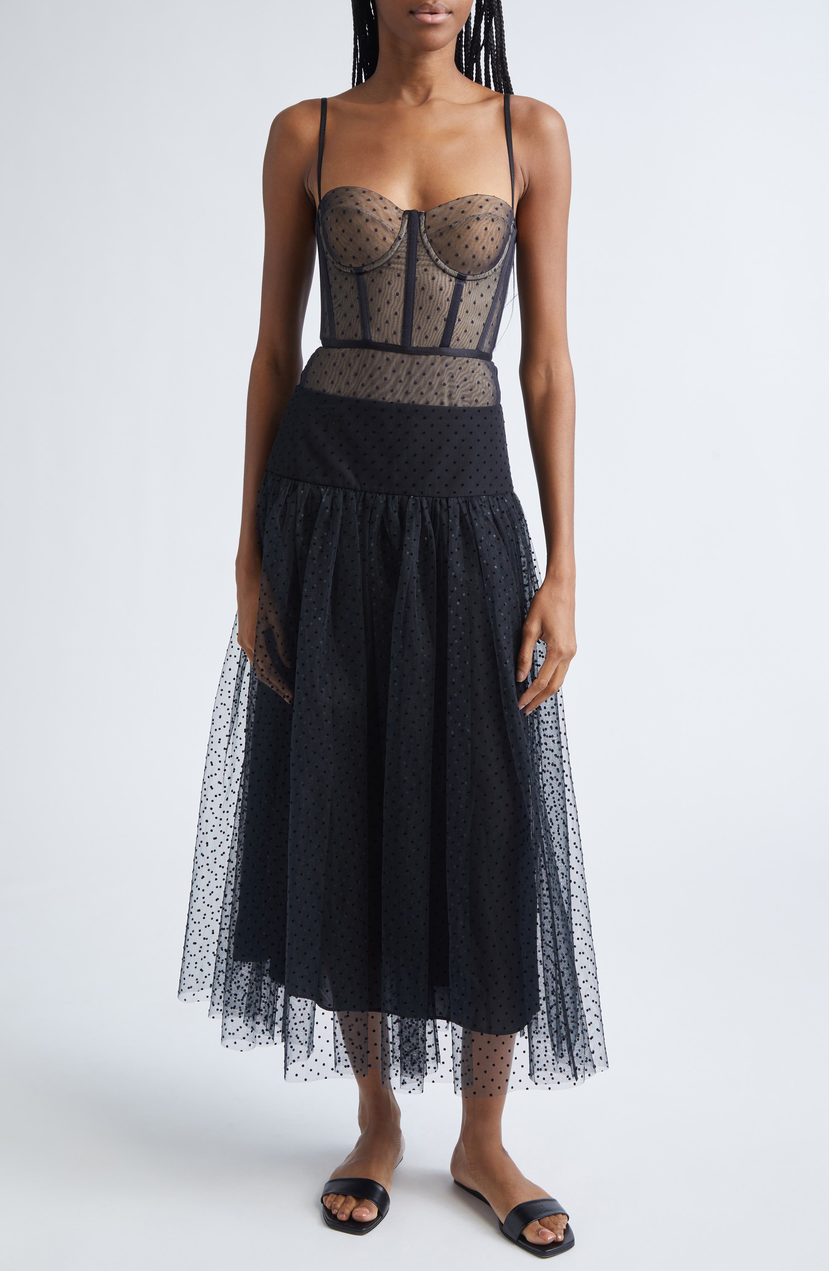 Flocked Dot Tulle Midi Skirt - image 2