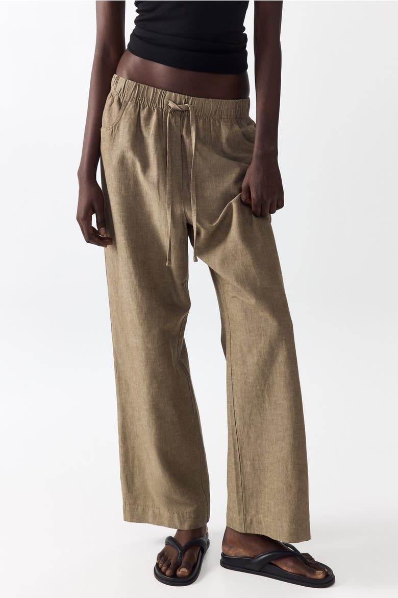 Straight Drawstring Trousers, Alternate, color, Dark beige