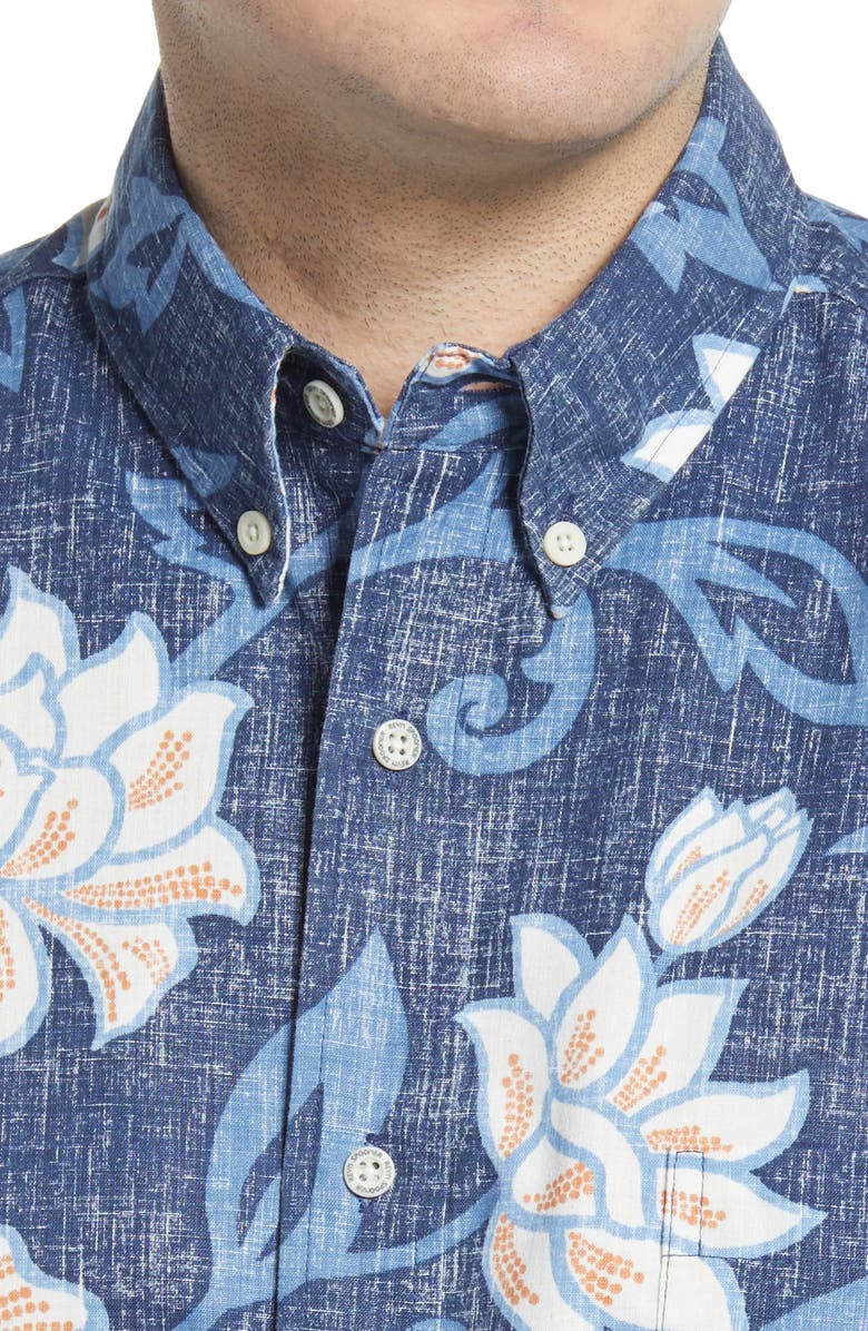 Reyn Spooner Pareo Japonica Floral Short Sleeve Button-Down Shirt, Alternate, color, 