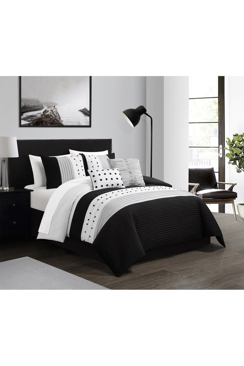 CHIC Lannie Color Block Pleated Embroidered Design King Comforter Set ...