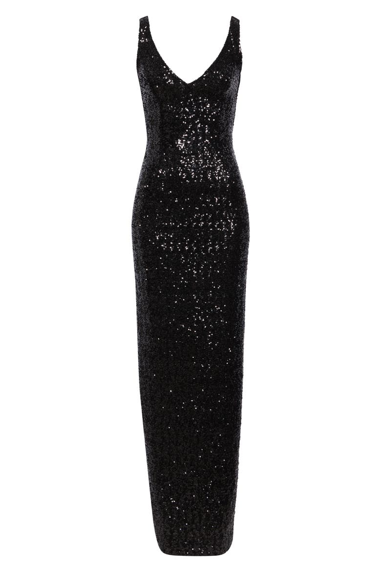 Sequin Column Gown, Alternate, color, BLACK