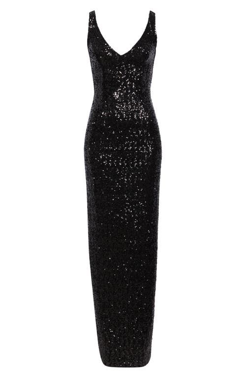Michael Kors Sequined Portrait-neck Sleeveless Gown In Black