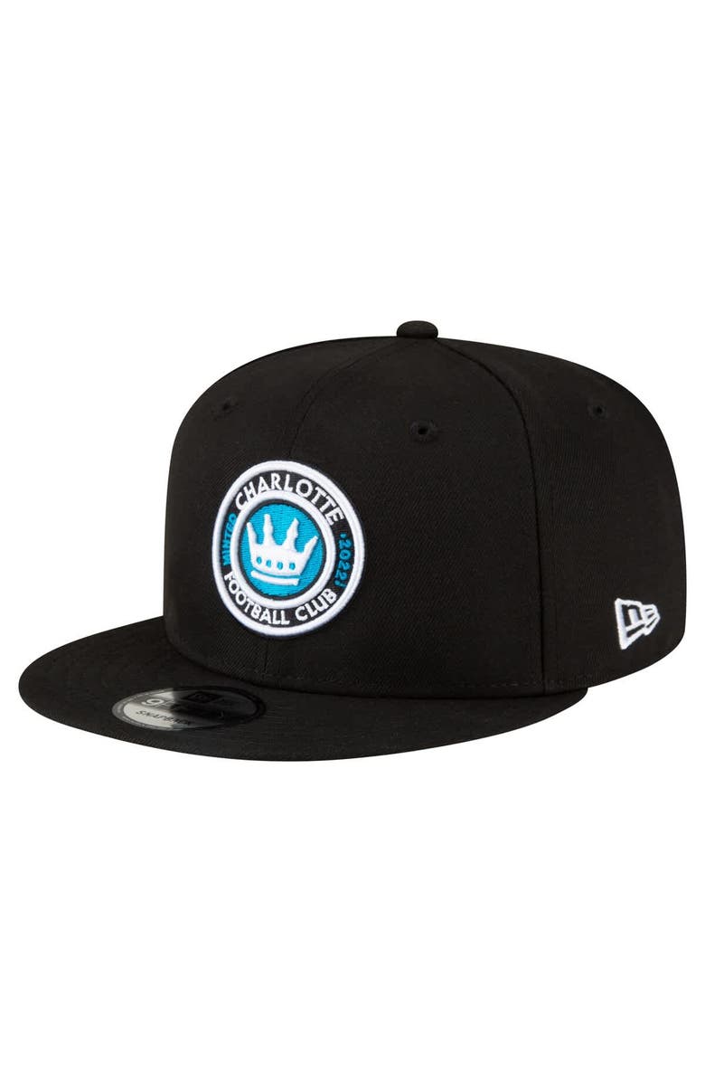 New Era Men's Black Charlotte FC Club Logo 9FIFTY Snapback Hat, Main, color, 