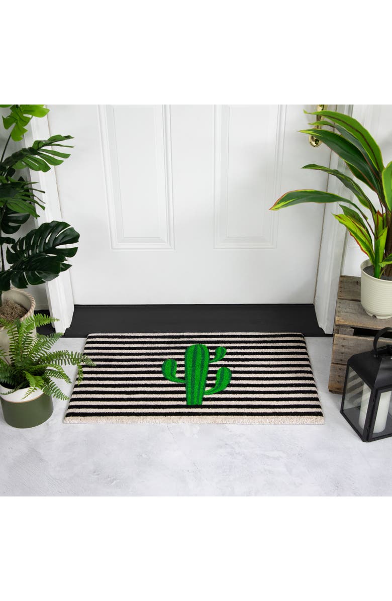 Northlight Green Cactus Striped Natural Coir Outdoor Doormat 18" x 30", Alternate, color, Green