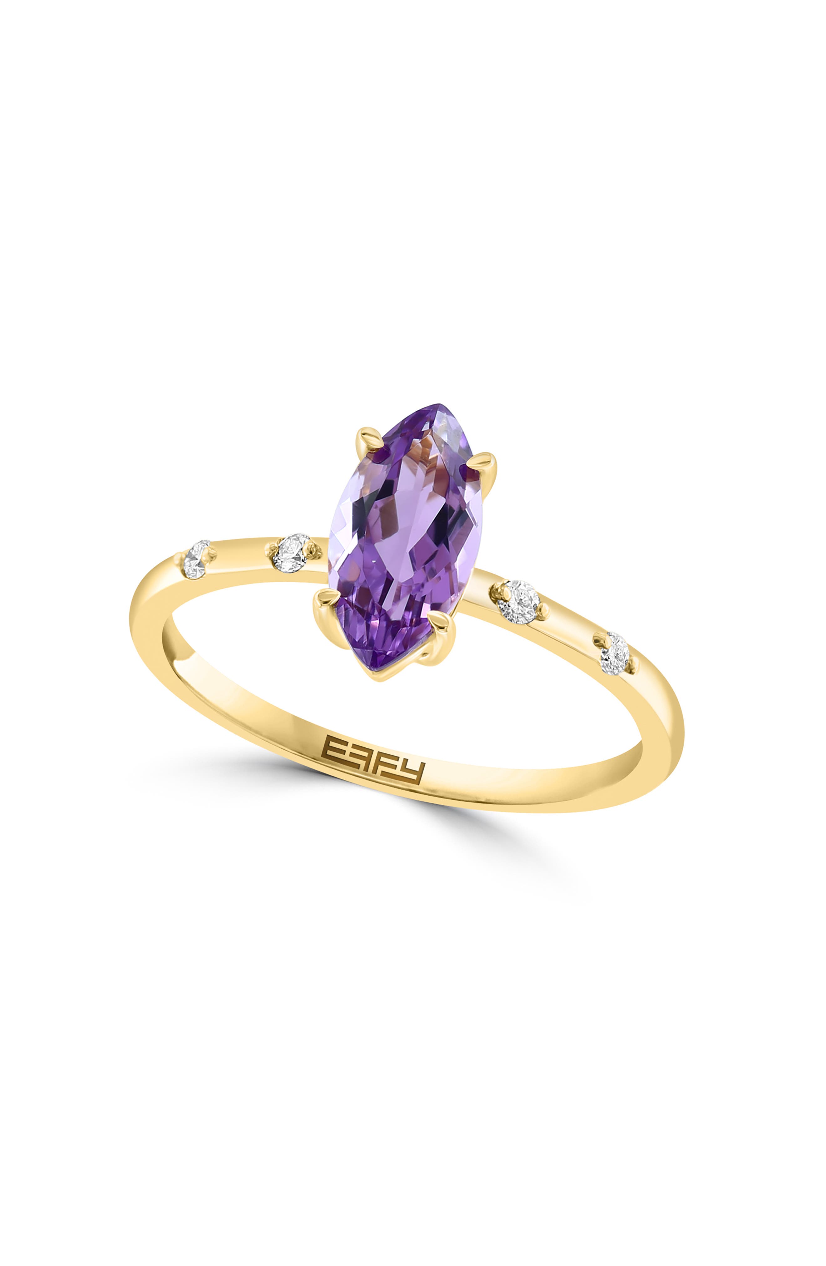 EFFY 14K Yellow Gold Amethyst & Diamond Ring