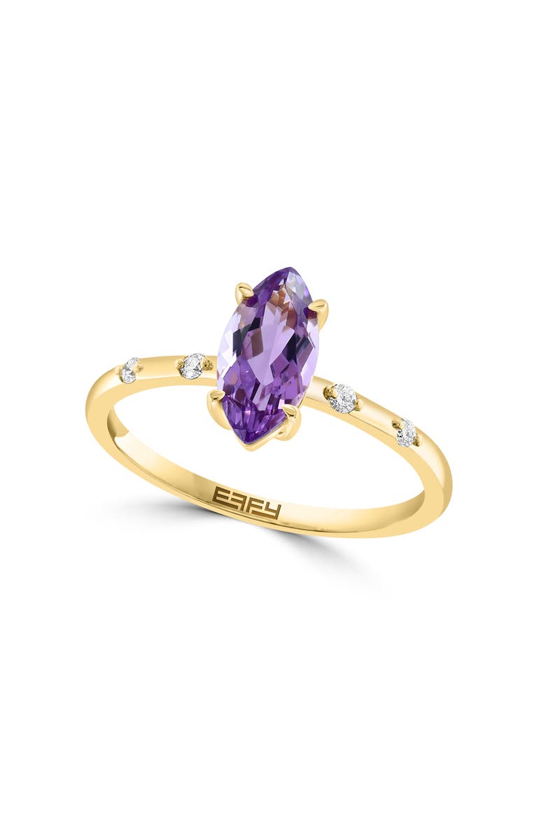 EFFY 14K Yellow Gold Amethyst & Diamond Ring, Main, color, Purple