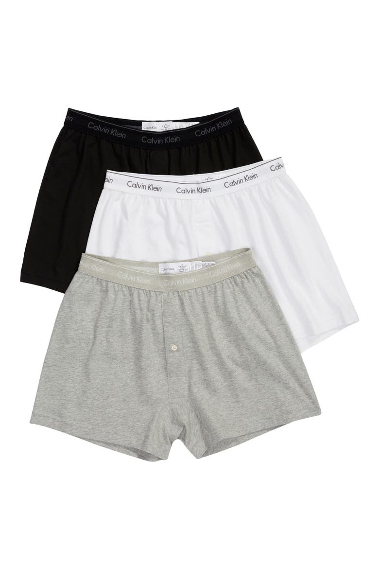 3-Pack Knit Cotton Boxers, Main, color, HEATHER GREY/ WHITE/ BLACK
