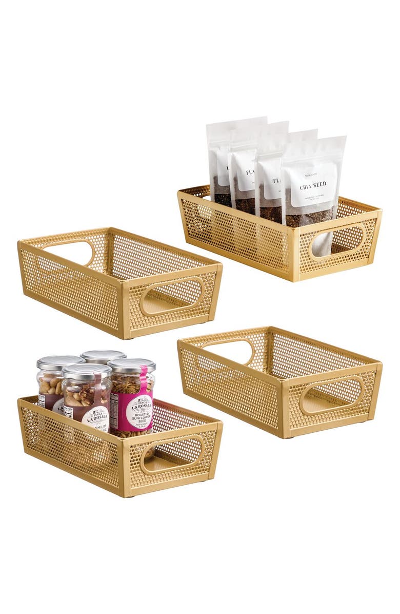 mDesign Perforated Metal Storage Bin with Handles - Set of 4 - Soft Brass, Main, color, Brass