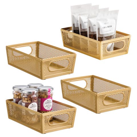 Perforated Metal Storage Bin with Handles - Set of 4 - Soft Brass