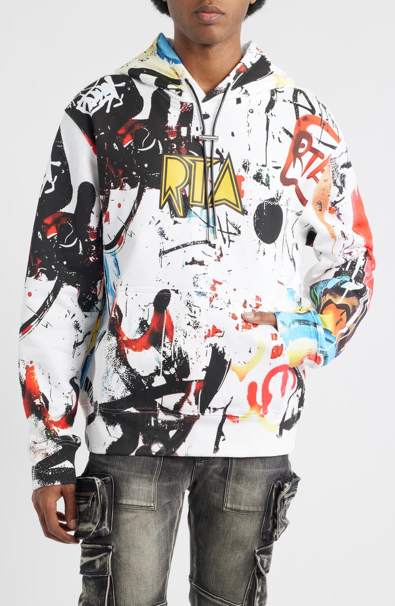 RtA Dion Graffiti Logo Graphic Hoodie, Main, color, White Graffiti