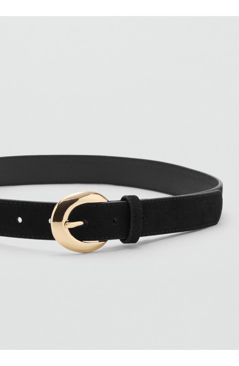 MANGO Oval Buckle Suede Belt, Alternate, color, Black