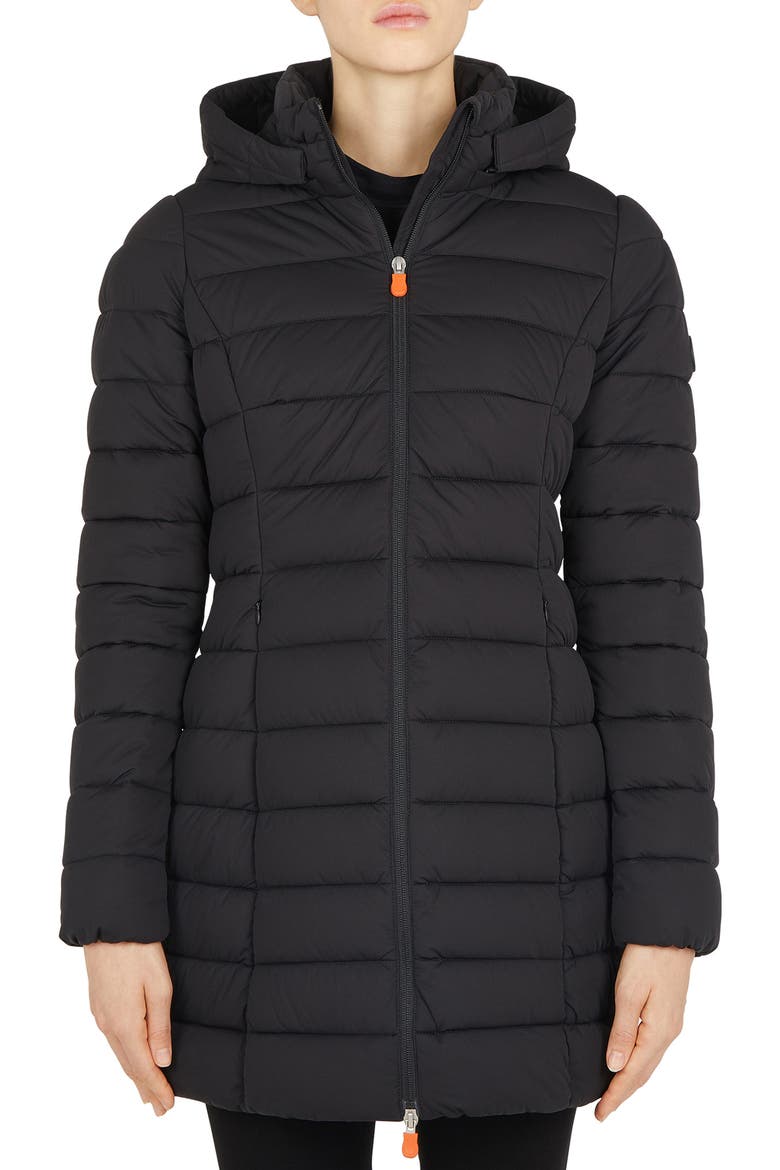 Seal Stretch Water Resistant Quilted Coat, Main, color, BLACK