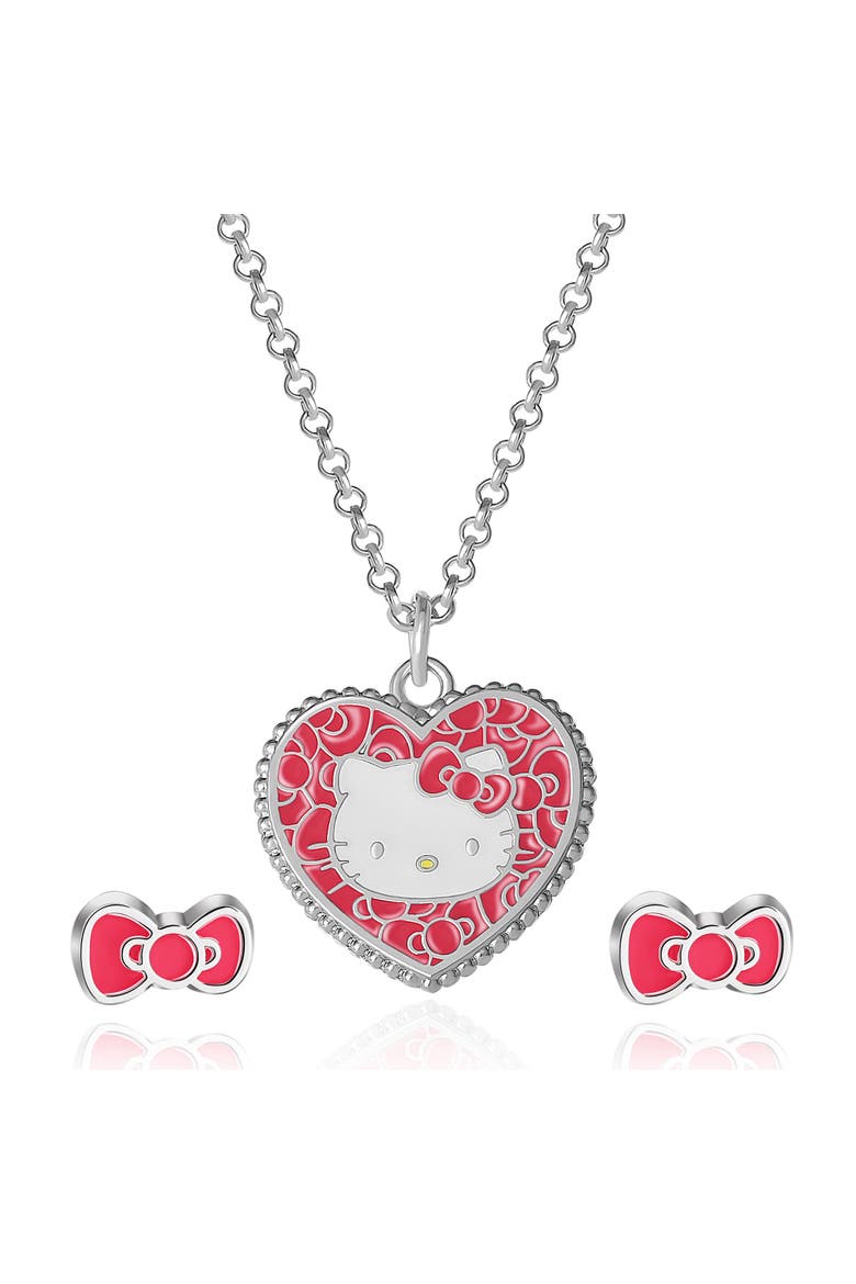 Fashion Jewelry Set, Bow Earrings & Pendant Necklace, 16" + 3", Main, color, Reddish Pink