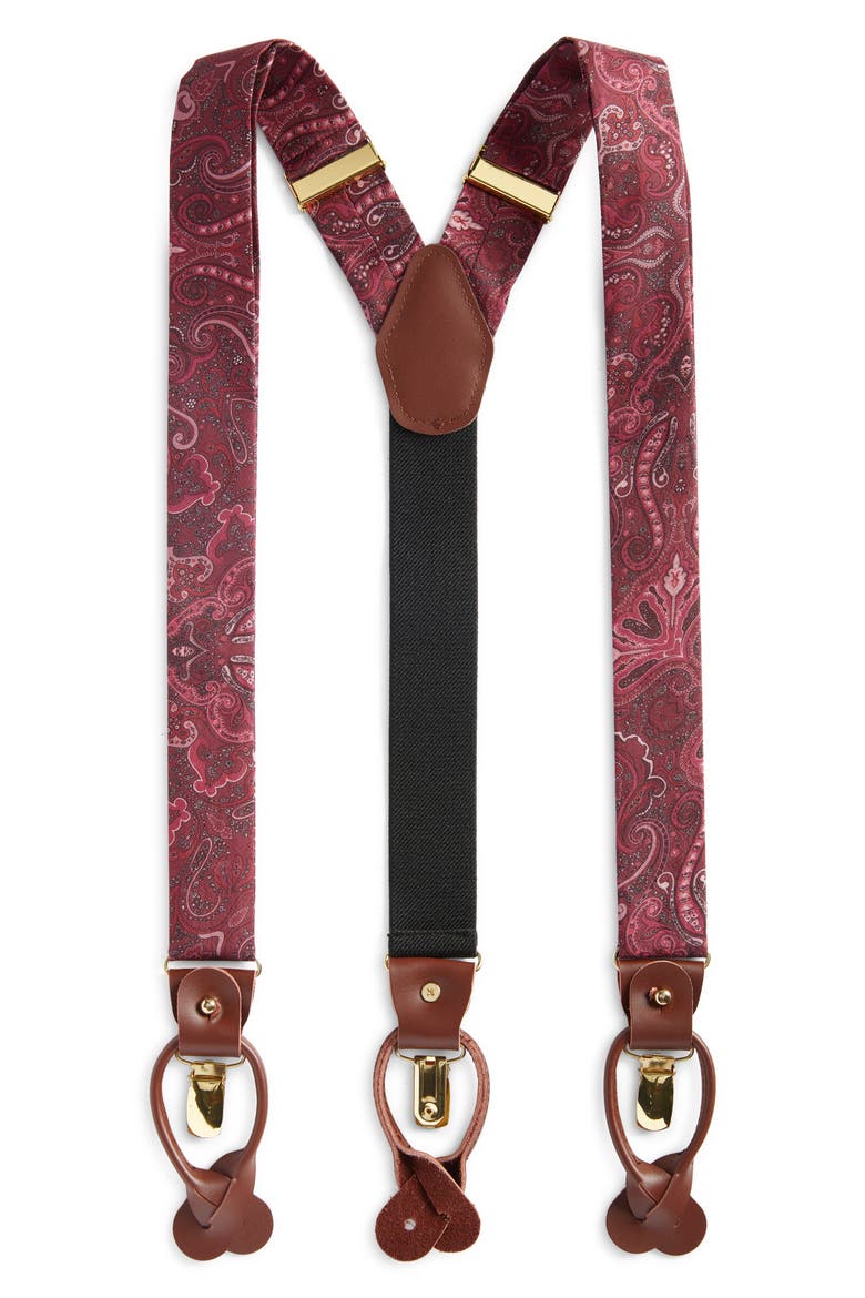 Burgundy Paisley Silk Suspenders, Main, color, BURGUNDY
