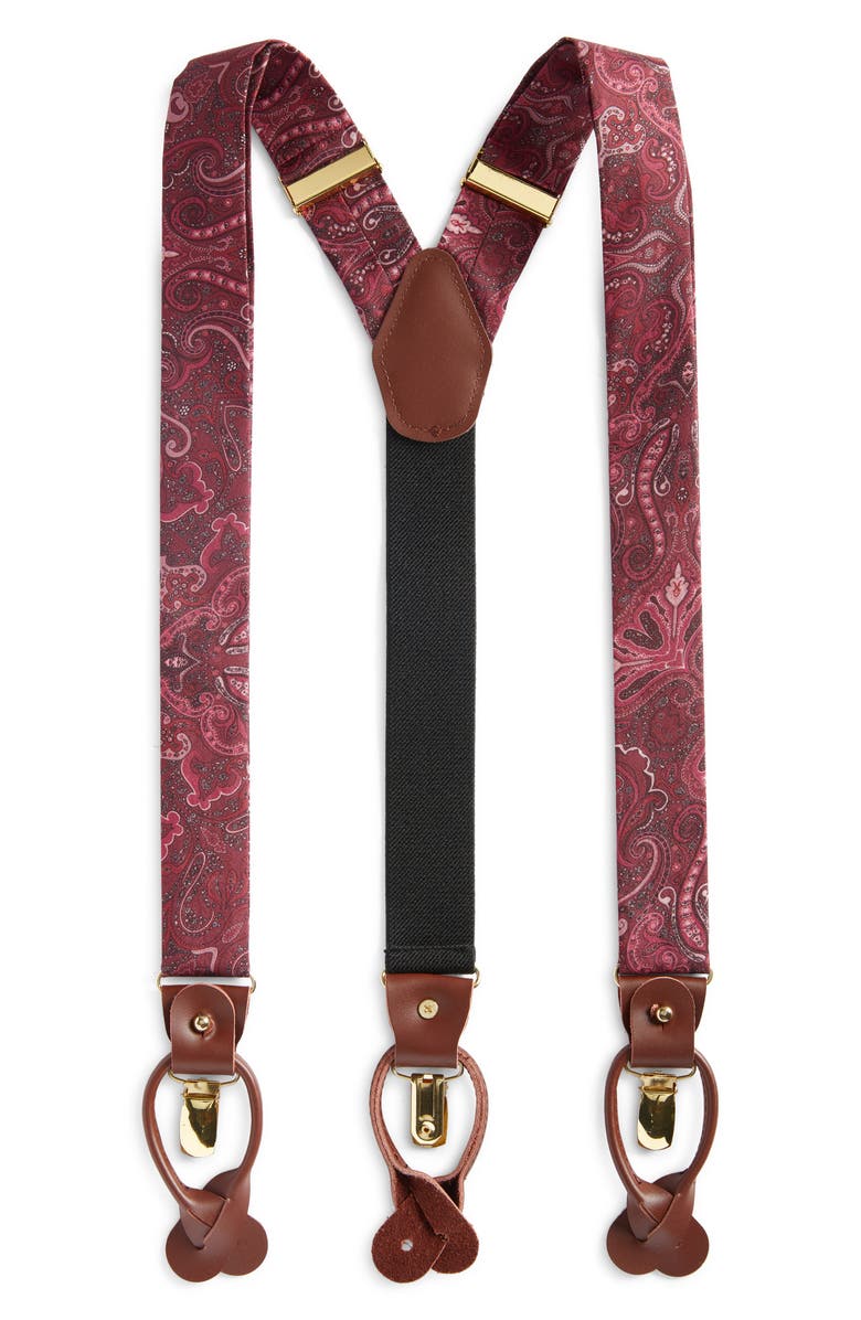 CLIFTON WILSON Burgundy Paisley Silk Suspenders, Main, color,