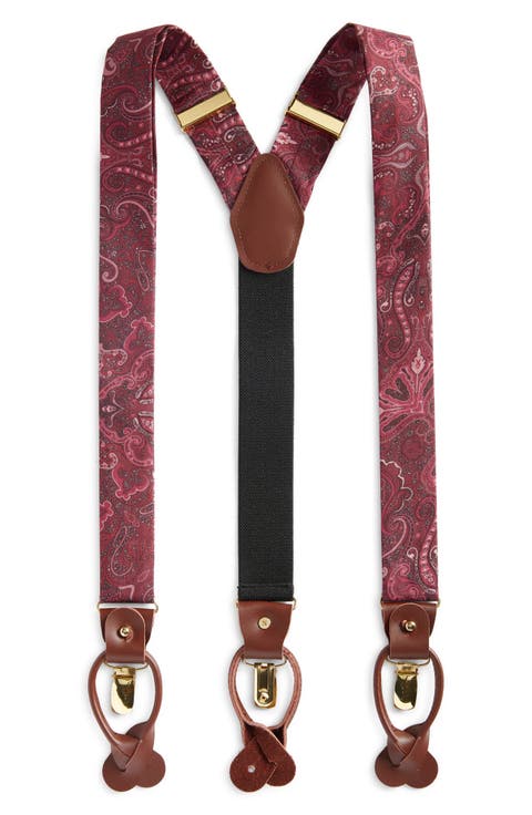 Burgundy Paisley Silk Suspenders