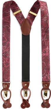 CLIFTON WILSON Burgundy Paisley Silk Suspenders