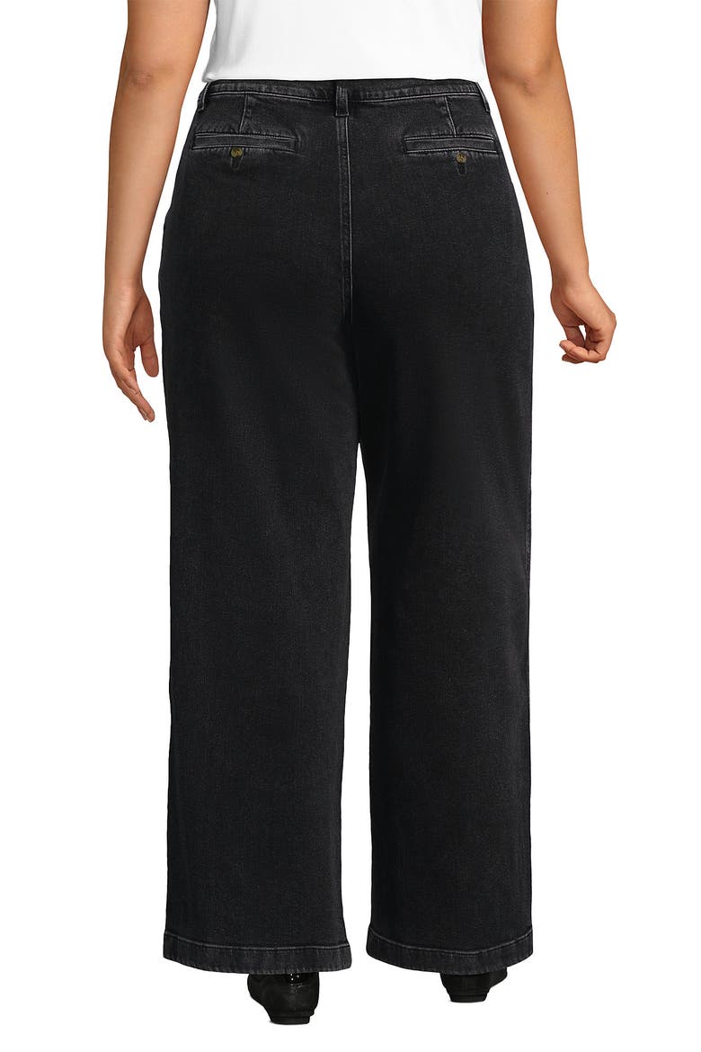 Plus Size High Rise Soft Denim Pleated Wide Leg Trousers, Alternate, color, Black Wash