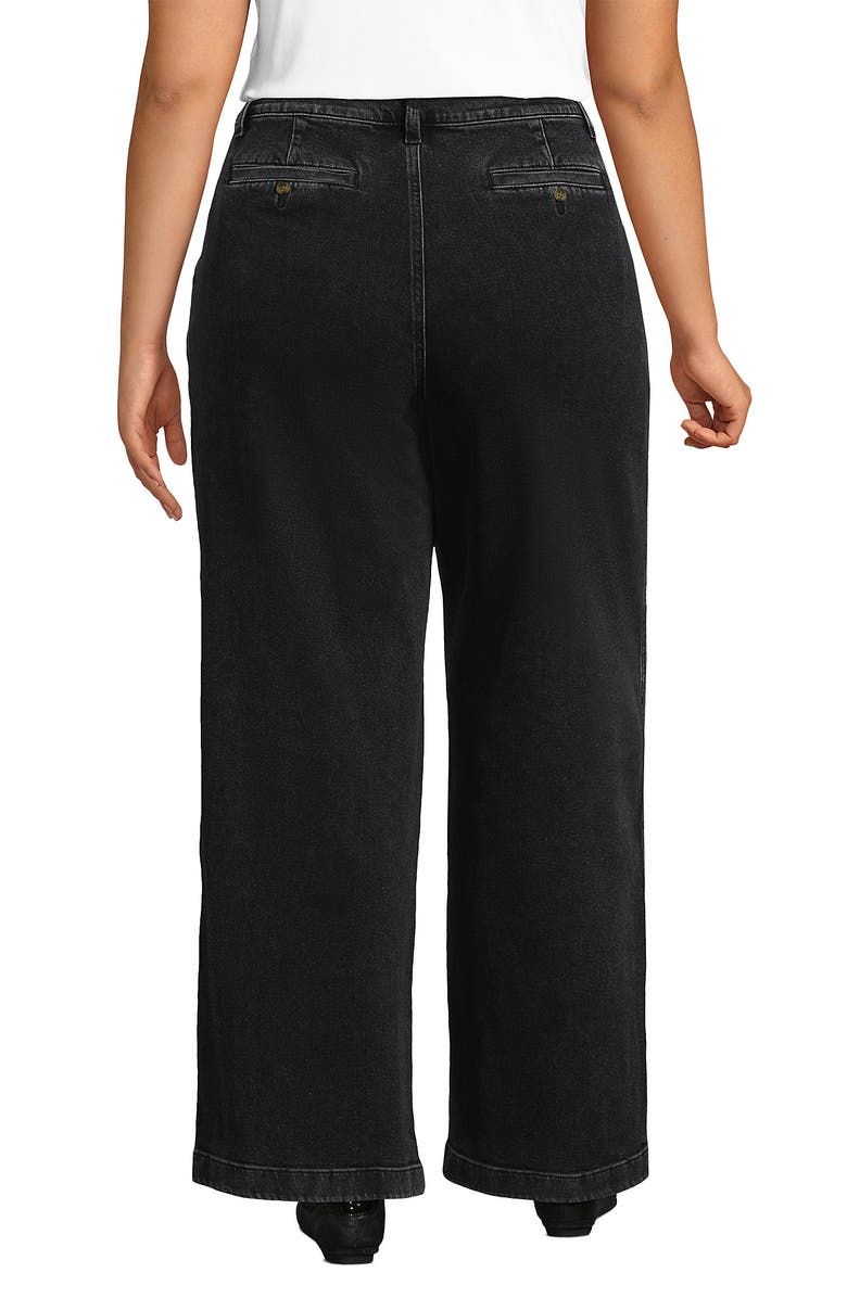 Lands' End High Rise Soft Denim Pleated Wide Leg Trousers, Alternate, color, Black Wash