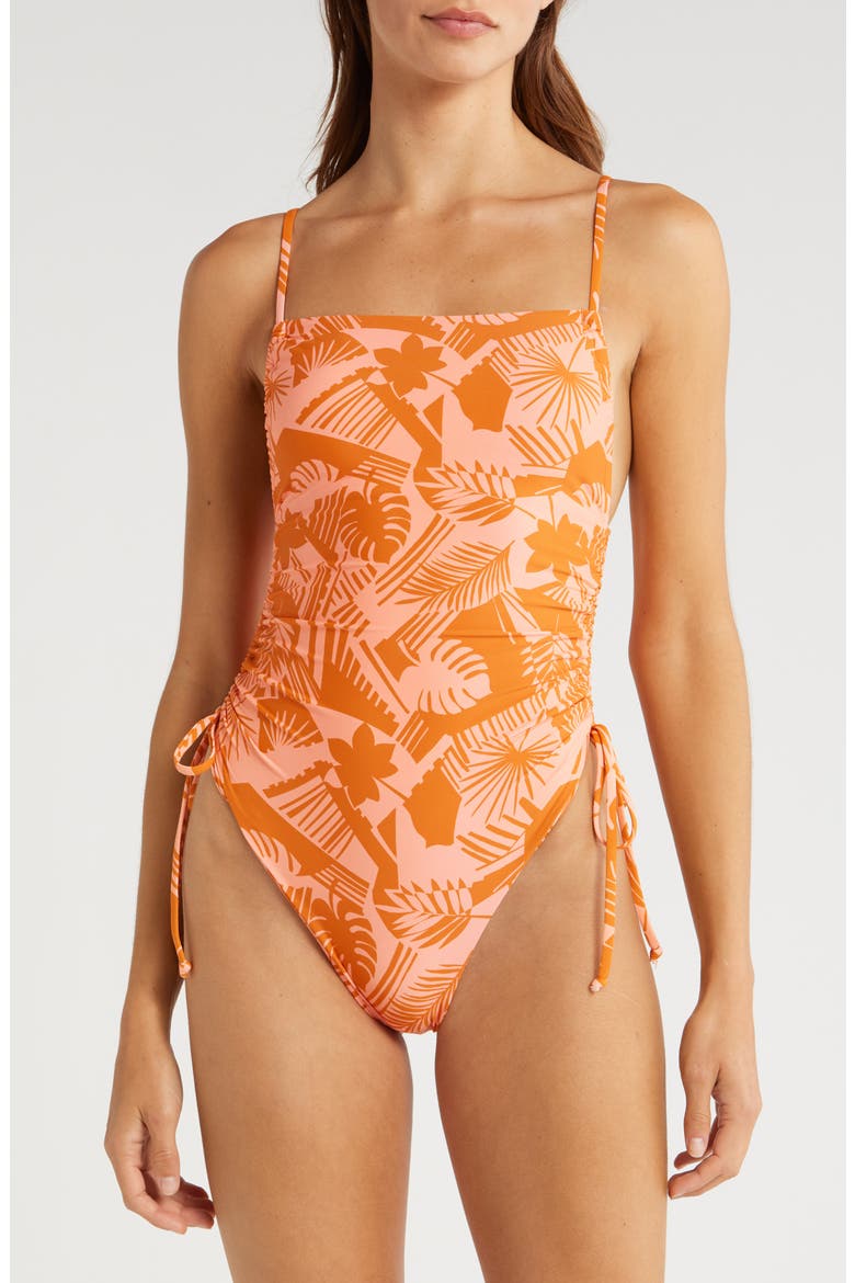 Blocked Out Floral Ruched One-Piece Swimsuit, Main, color, REEF PINK