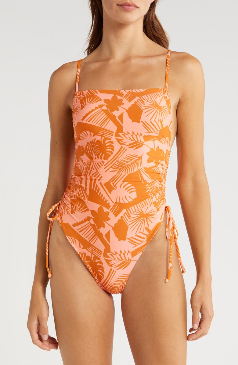 Volcom Blocked Out Floral Ruched One-Piece Swimsuit, Main, color,