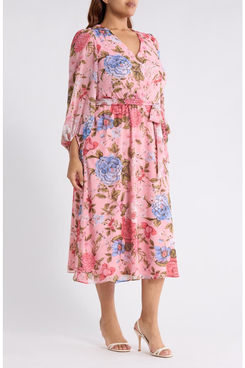 Floral Midi Dress, Alternate, color, CALYPSO CORAL MULTI